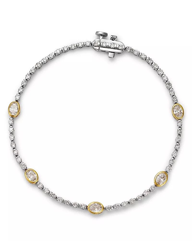 Bloomingdale's Fine Collection Luxe Collection Certified Lab Grown Diamond Bezel Tennis Bracelet in 14K White & Yellow Gold, 2.0 tcw