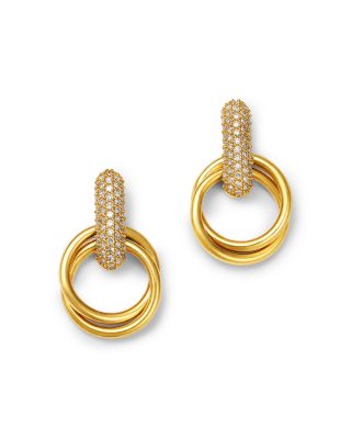 Diamond Pave Door Knocker Earrings in 14K Yellow Gold, 0.50 tcw