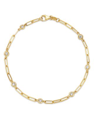 Diamond Station Paperclip Chain Bracelet in 14K Yellow Gold, 0.50 tcw
