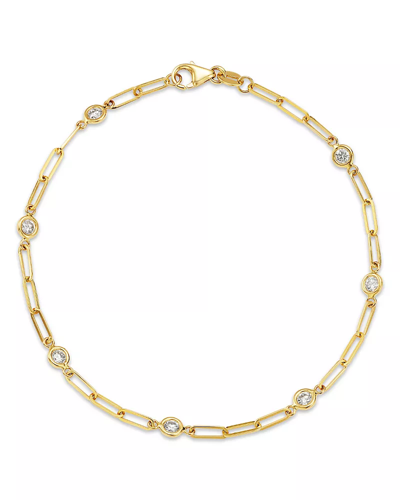 Bloomingdale's Fine Collection Diamond Station Paperclip Chain Bracelet in 14K Yellow Gold, 0.50 tcw