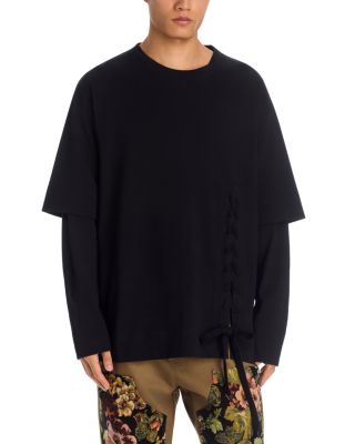 Cotton Relaxed Lace Up Crewneck T-Shirt