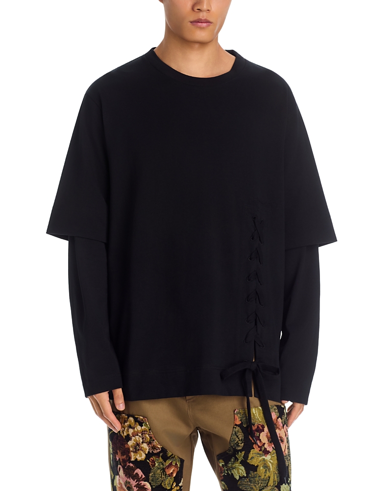 Simone Rocha Cotton Relaxed Lace Up Crewneck T-Shirt
