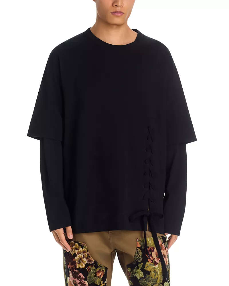 Simone Rocha Cotton Relaxed Lace Up Crewneck T-Shirt
