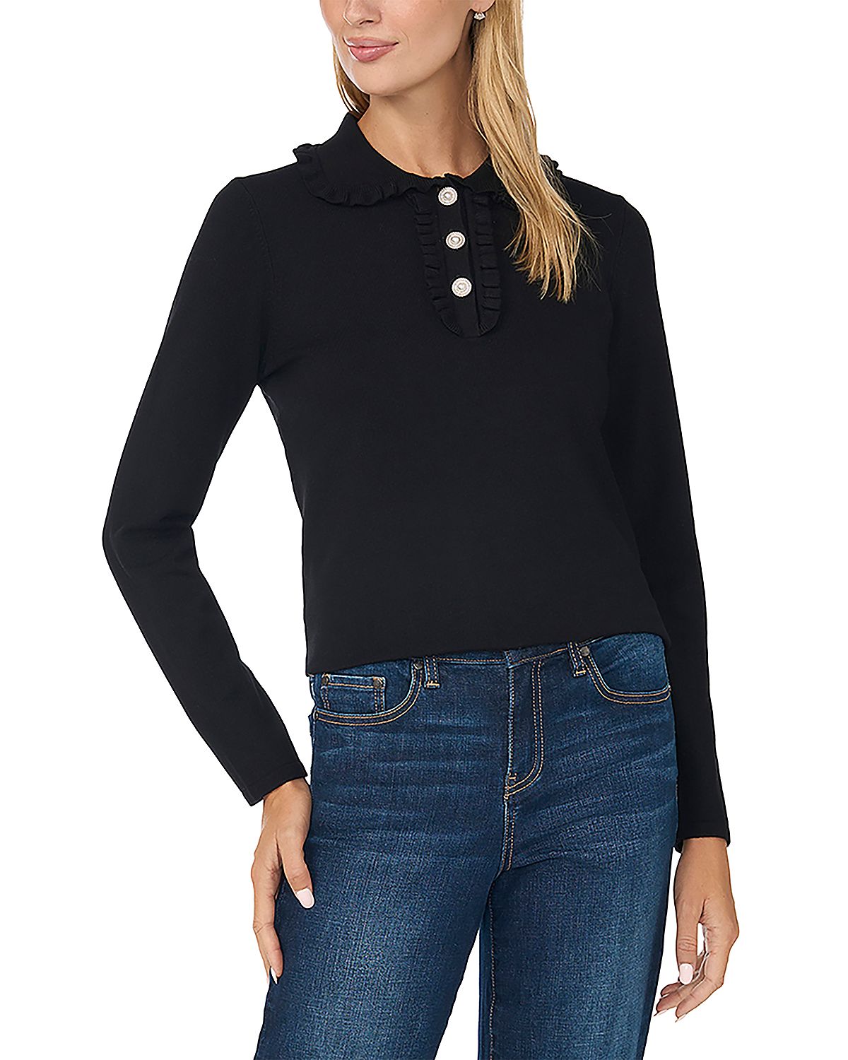 CeCe Ruffle Collar Polo Sweater