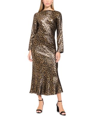 Printed Long Sleeve Midi Dress