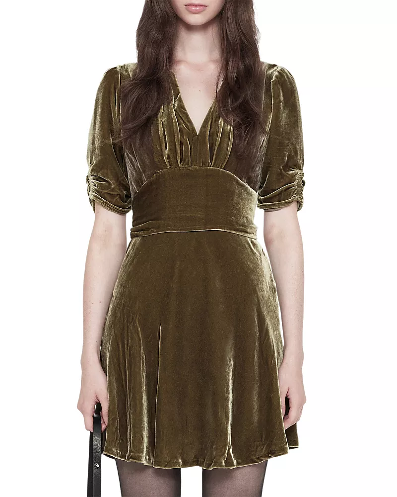 Allsaints Ena Velvet Puffed Sleeve Mini Dress