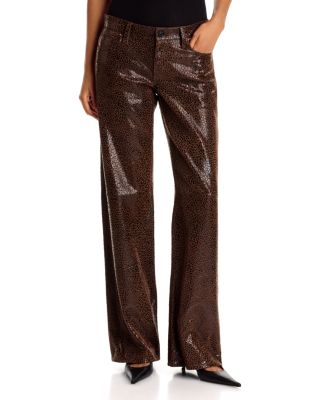 The Gray Leather Low Rise Bootcut Jeans in Glossy Leopard