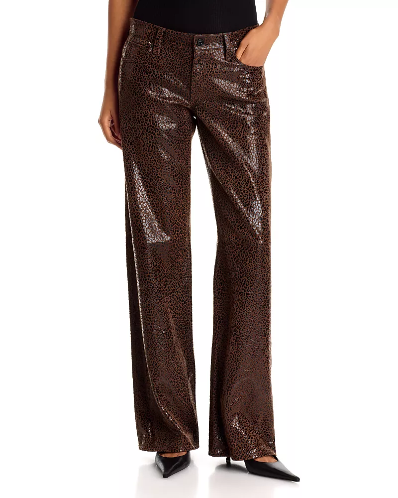 Frame The Gray Leather Low Rise Bootcut Jeans in Glossy Leopard