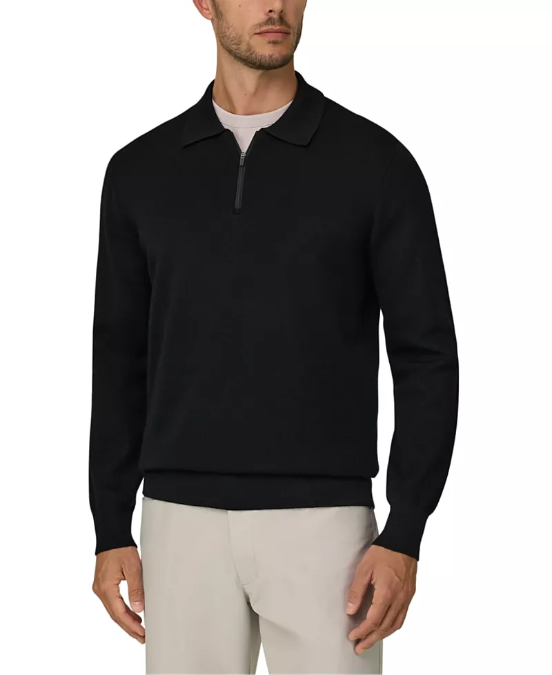 Boggi Milano Quarter-Zip Wool Blend Wooltech Knitted Polo Shirt