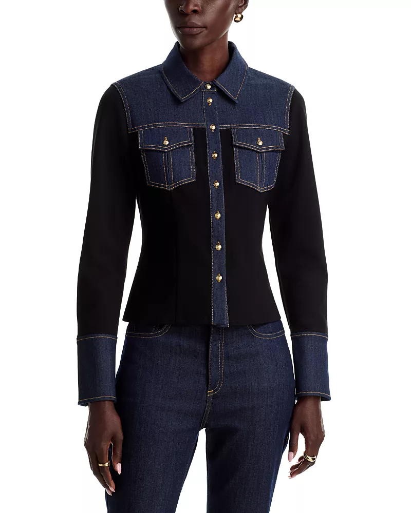 Cinq a Sept Lyric Denim Patchwork Button Up Shirt