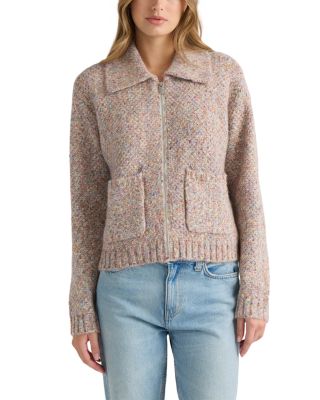 Marled Zip Front Bomber Sweater Jacket