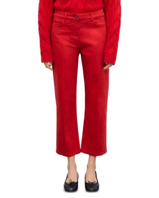 Cotton Stretch High Rise Straight Jeans in Red