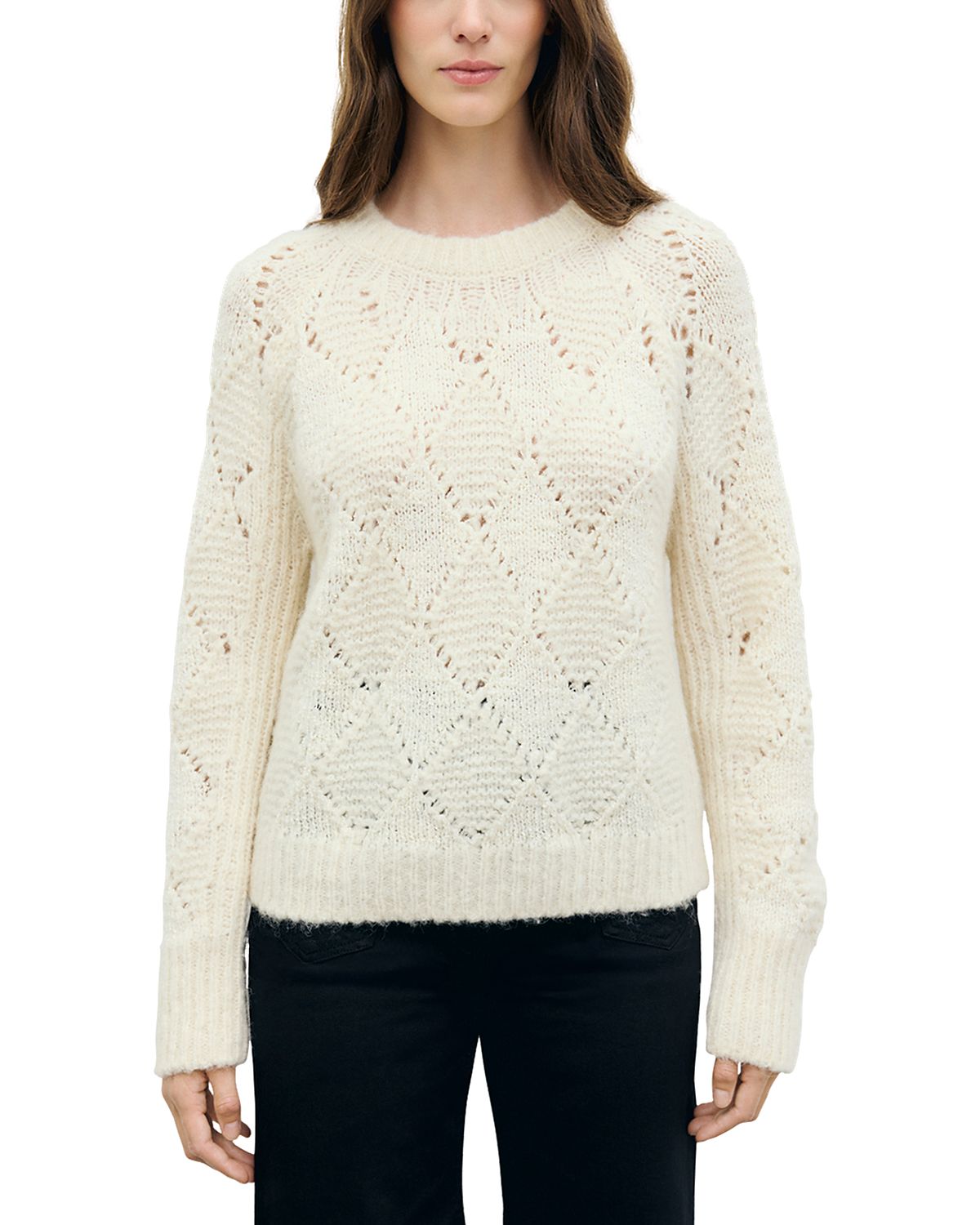 Gerard Darel Roch Wool Blend Open Knit Pullover Sweater