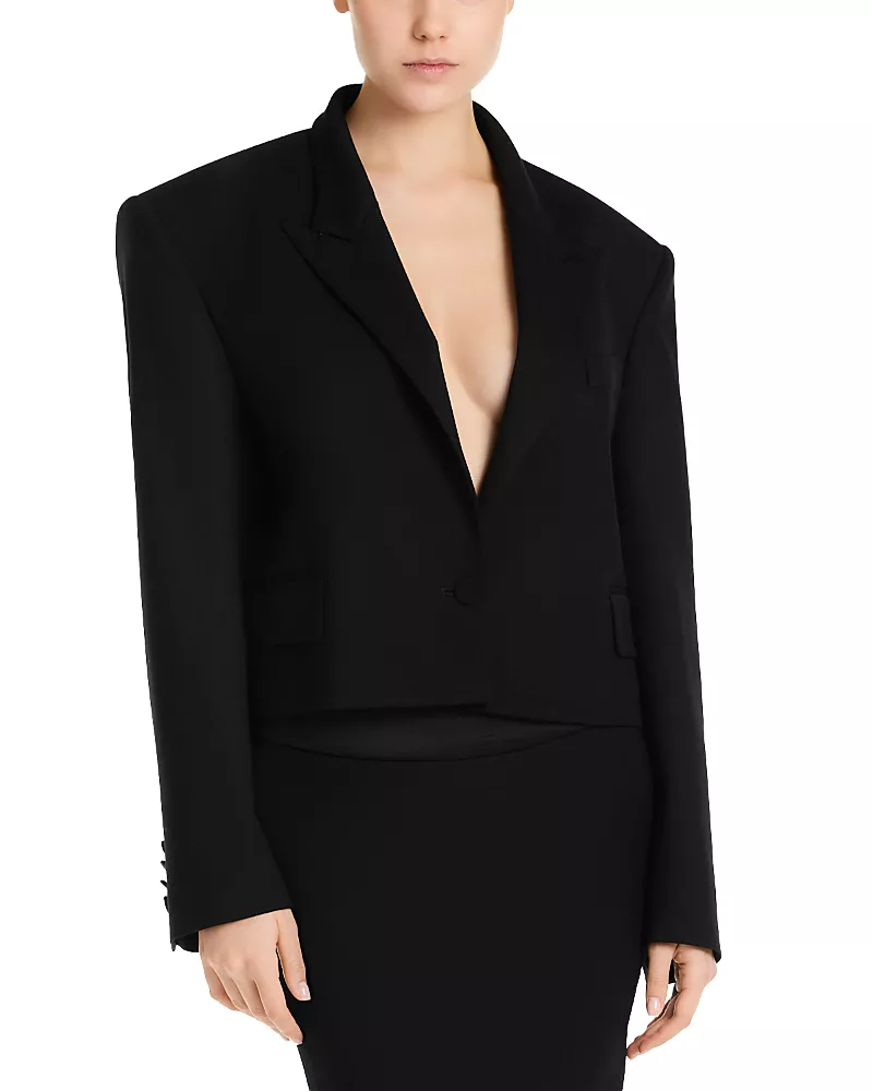 The Attico Wool Gabardine Cropped Blazer