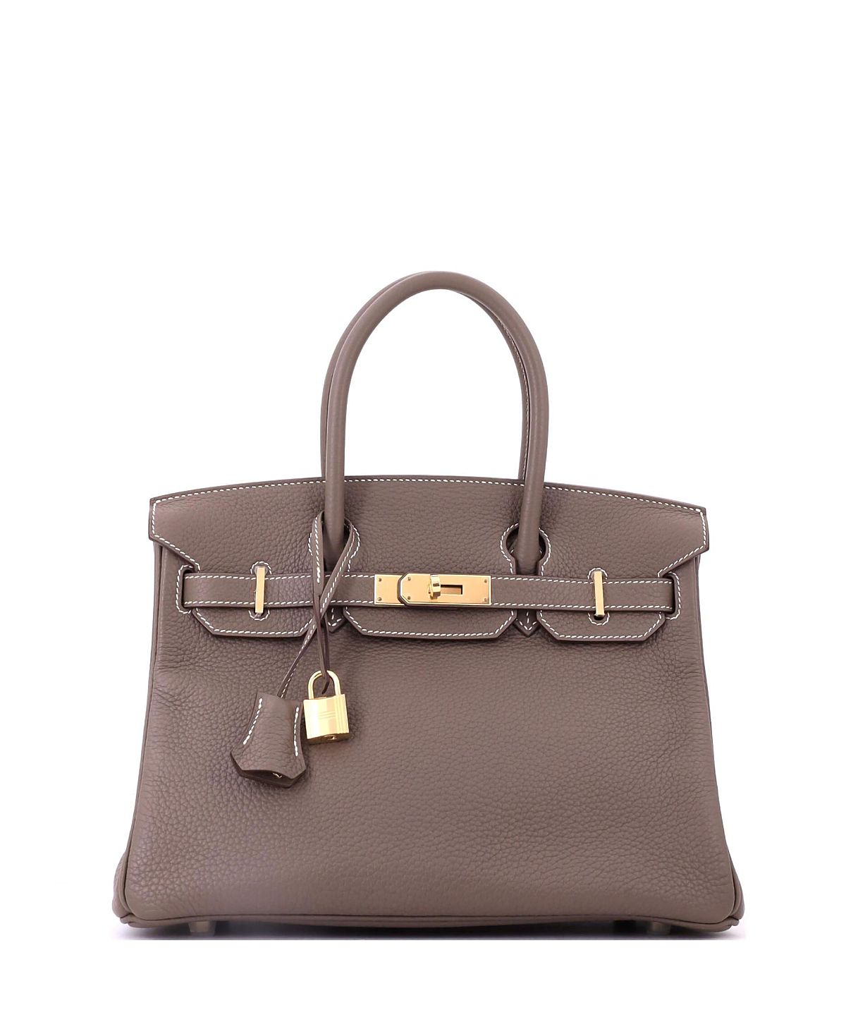 Pre-Owned HERMES Birkin 30 Clemence Leather Gold Tone Top Handle Bag