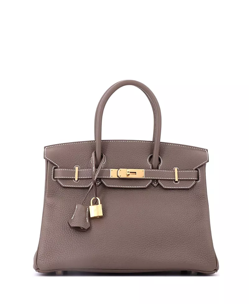 Pre-Owned HERMES Birkin 30 Clemence Leather Gold Tone Top Handle Bag