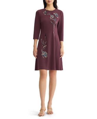 Floral Embroidered A-Line Soft Knit Dress
