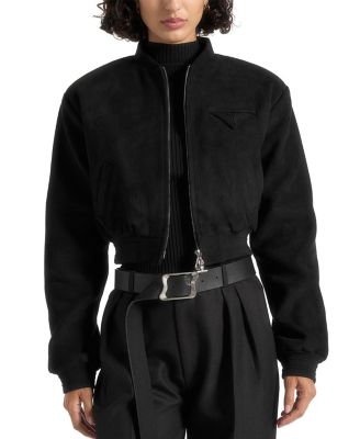 Monique Suede Wide Shoulder Bomber Jacket