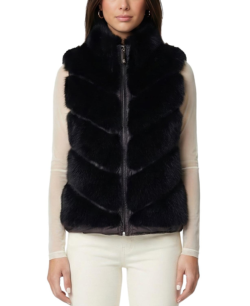 Lyla Grant Faux Fur Silver Fox Vest In Black