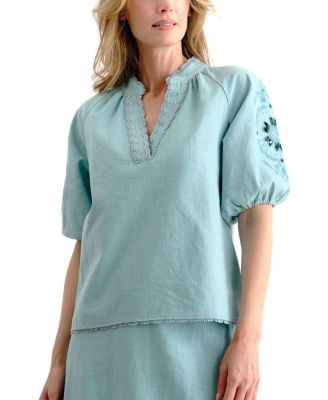 Cartolina Catalina Embroidered Linen Top