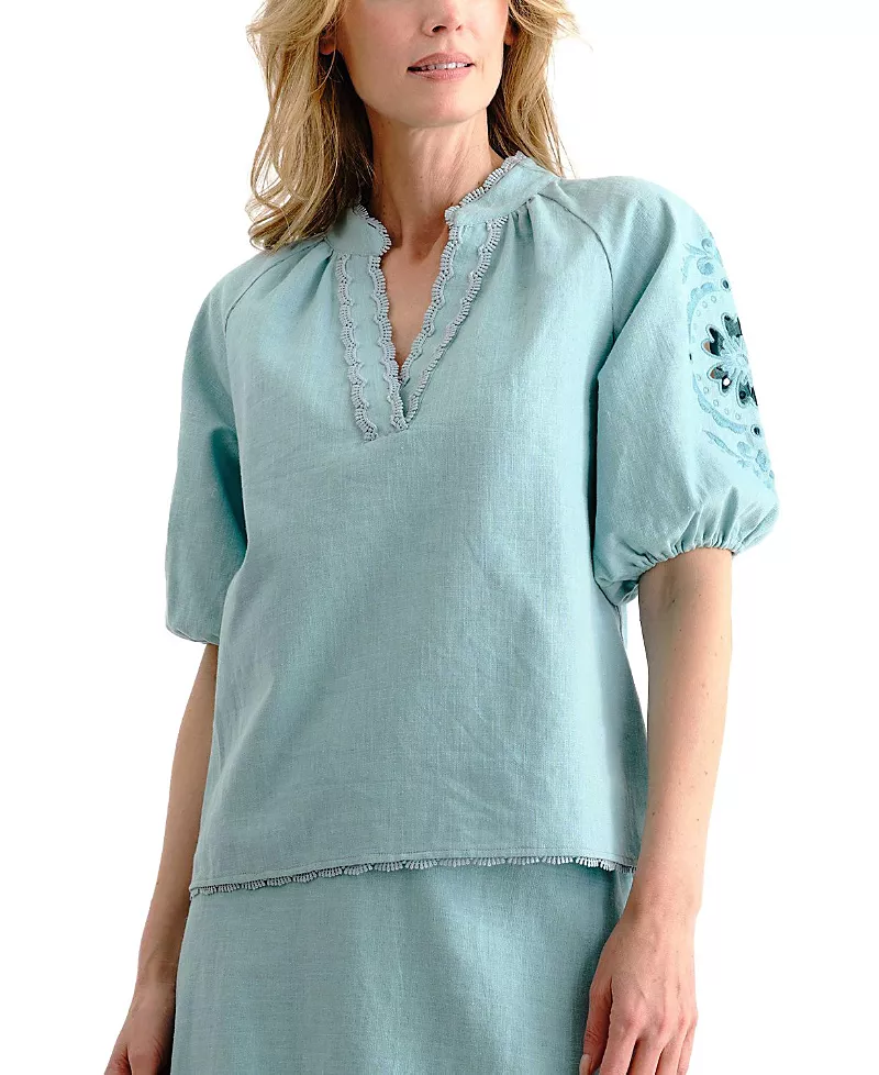 Cartolina Catalina Embroidered Linen Top