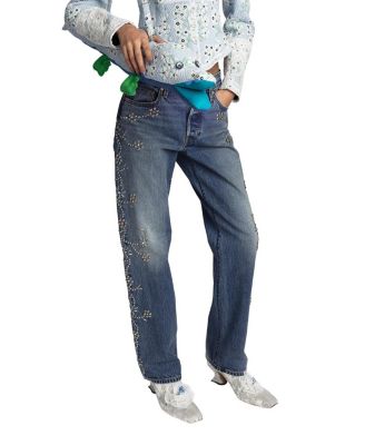 Stone Wash Studded Denim Jeans