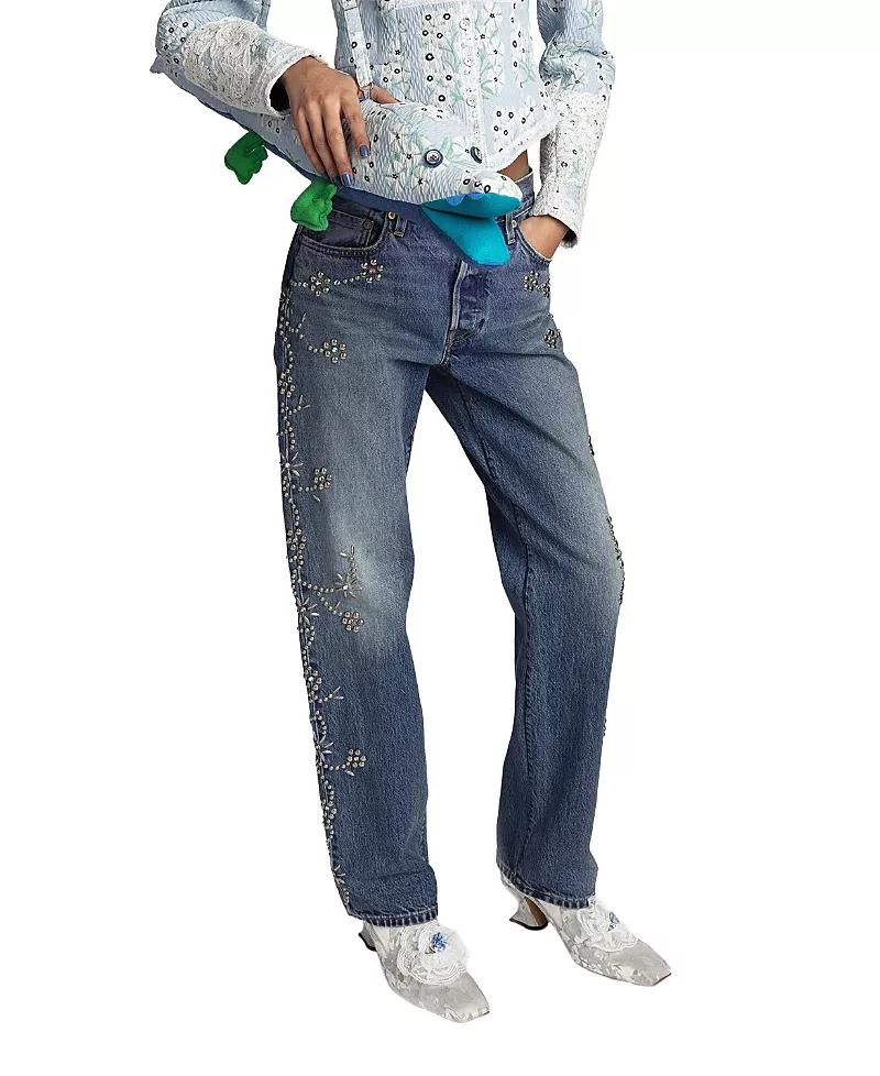 Anna Sui Stone Wash Studded Denim Jeans