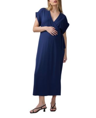  Short Sleeve Knit Wrap Maternity Midi Dress