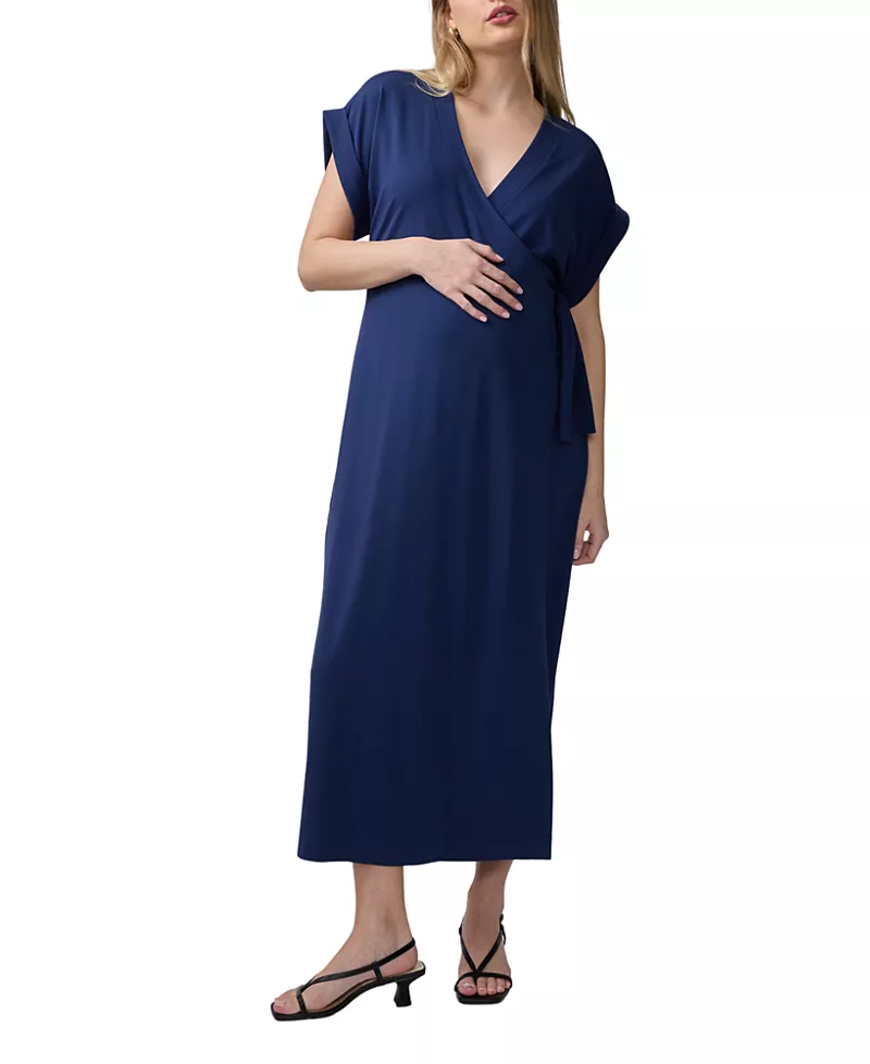 Ingrid & Isabel Short Sleeve Knit Wrap Maternity Midi Dress