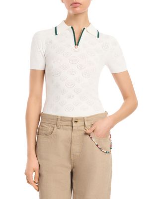 Pointelle Monogram Half Zip Polo Shirt