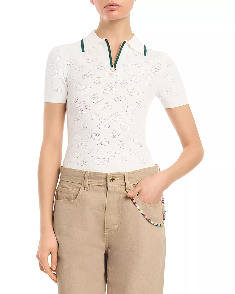 Casablanca Pointelle Monogram Half Zip Polo Shirt