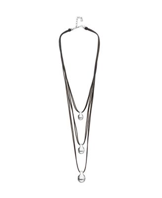  Triple Leather Necklace with Three Sterling Silver-Plated Dials