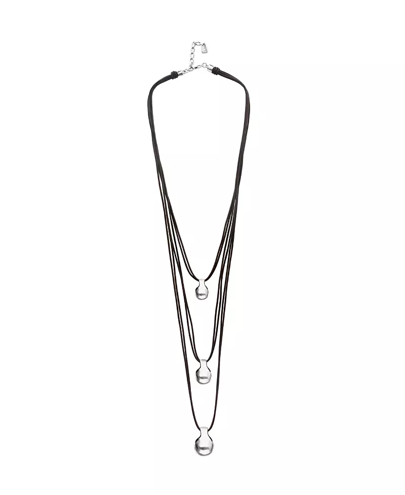 UNOde50 Triple Leather Necklace with Three Sterling Silver-Plated Dials