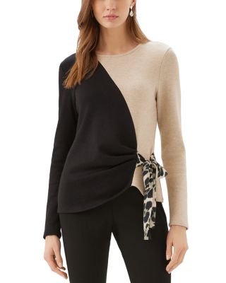 Colorblock Long Sleeve Satin Bow Top