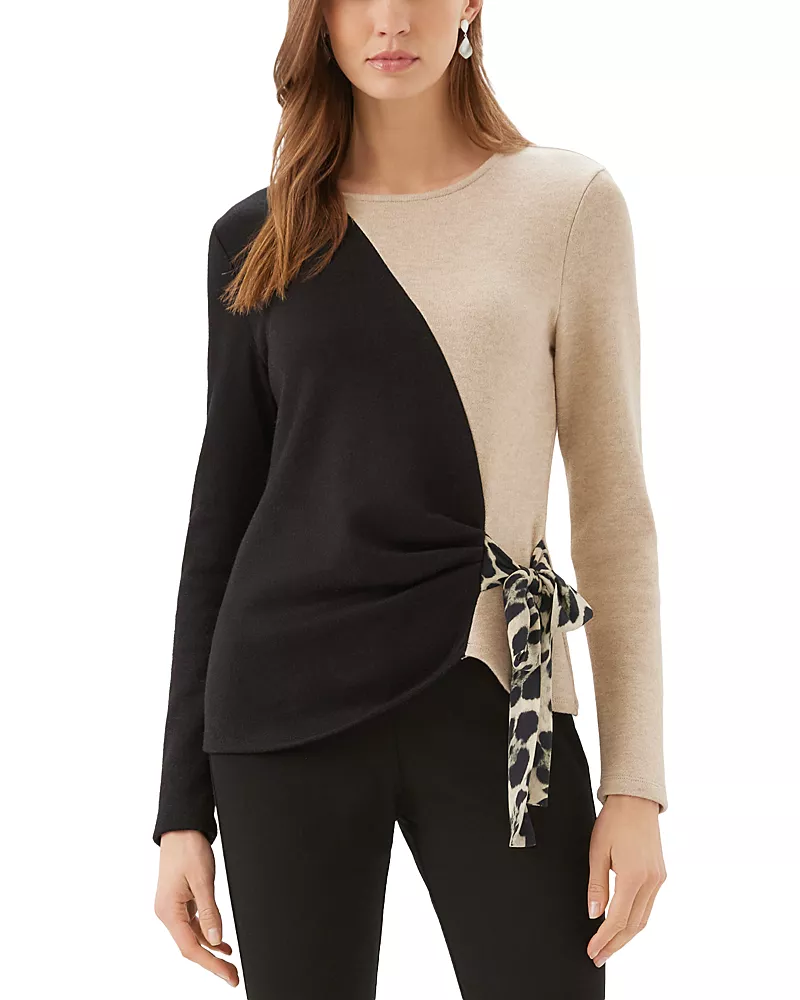 Karen Kane Colorblock Long Sleeve Satin Bow Top