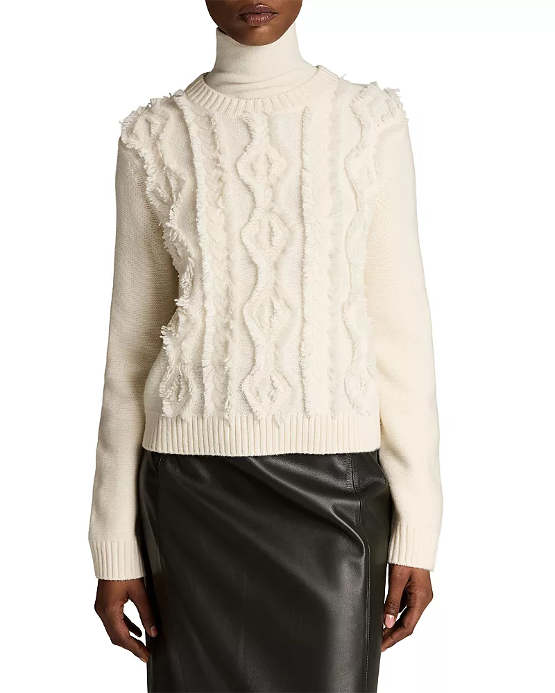 Vince Cut Float Wool Crewneck Cable Knit Sweater