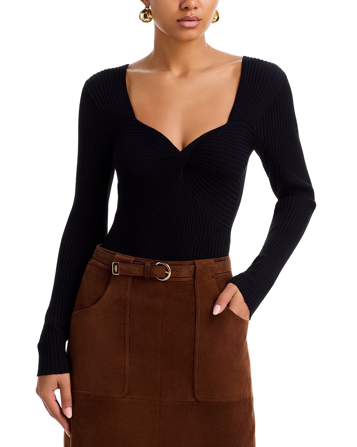 Aqua Ribbed Knit Long Sleeve Bodysuit - Exclusive