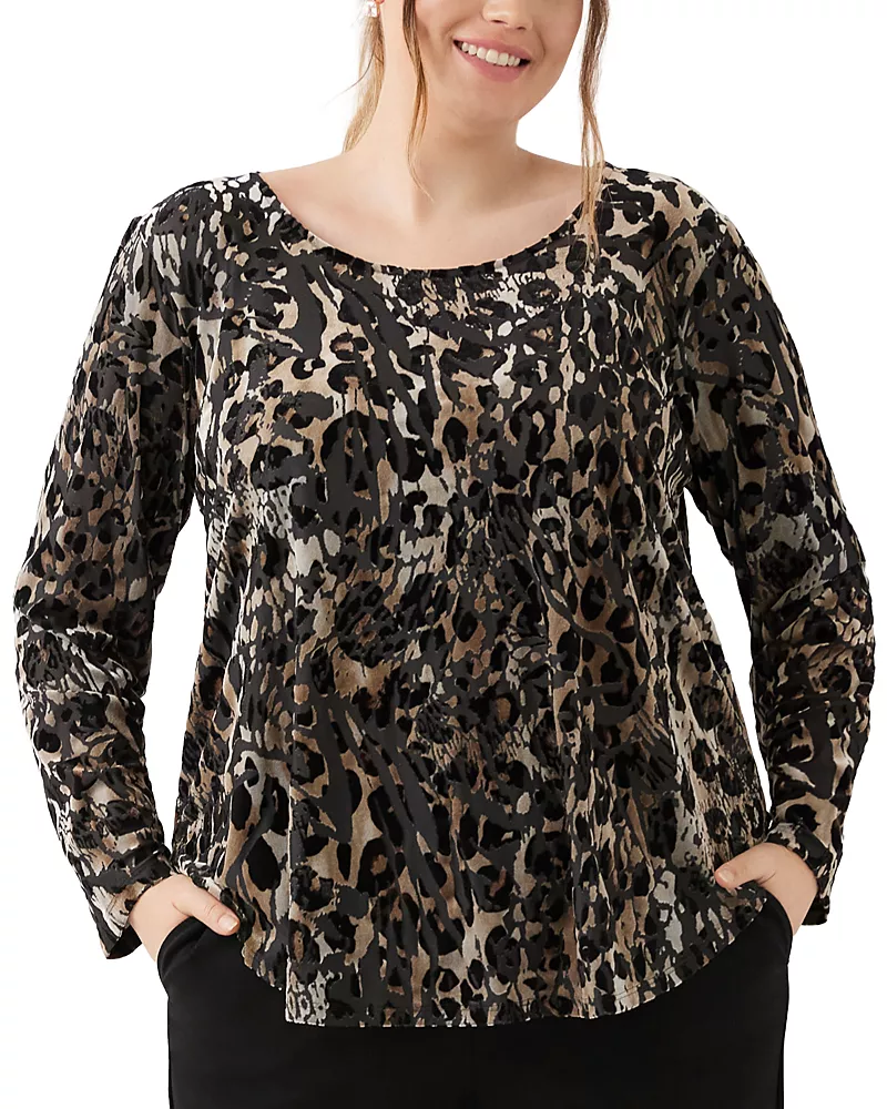 Karen Kane Plus Size Velvet Burnout Long Sleeve Shirttail Top