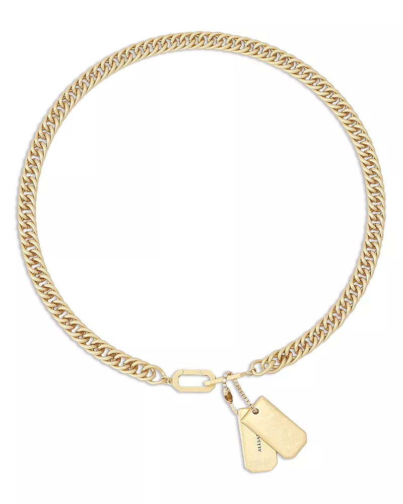 Allsaints Phoebe Signature Dog Tag Pendant Necklace, 16