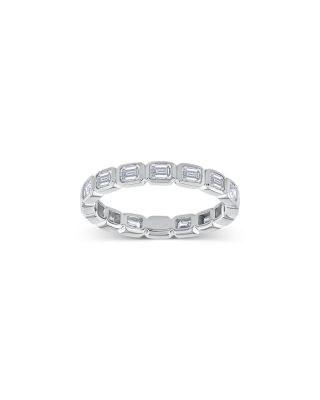 Diamond Emerald Cut Bezel Set Eternity Ring in 14K White Gold, 1.5 tcw