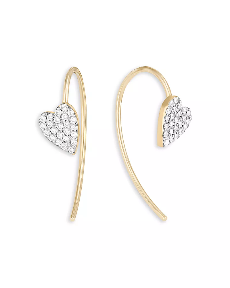 Lana 14K Yellow Gold Diamond Heart Threader Hook Earrings, 0.13 tcw