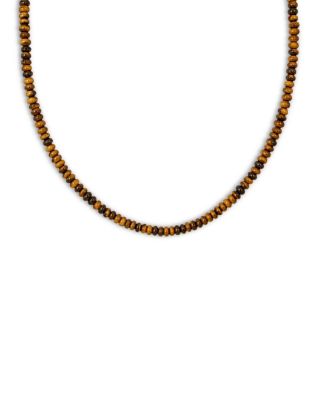 10K Yellow Gold Tiger Eye Rondelle Beaded Collar Necklace, 17.75"