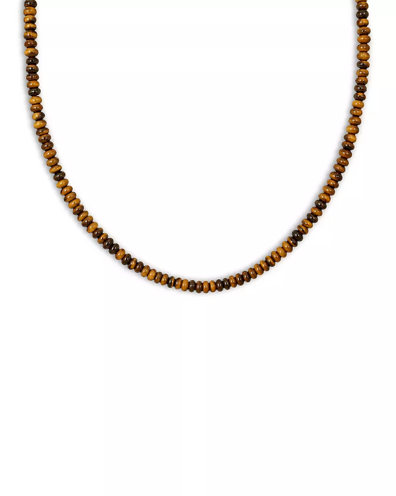 Moon & Meadow 10K Yellow Gold Tiger Eye Rondelle Beaded Collar Necklace, 17.75