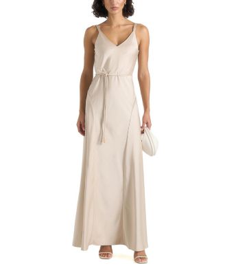 Saffron Satin Belted Maxi Dress