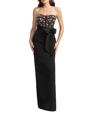  Crepe Embellished Bustier Strapless Gown with Bow