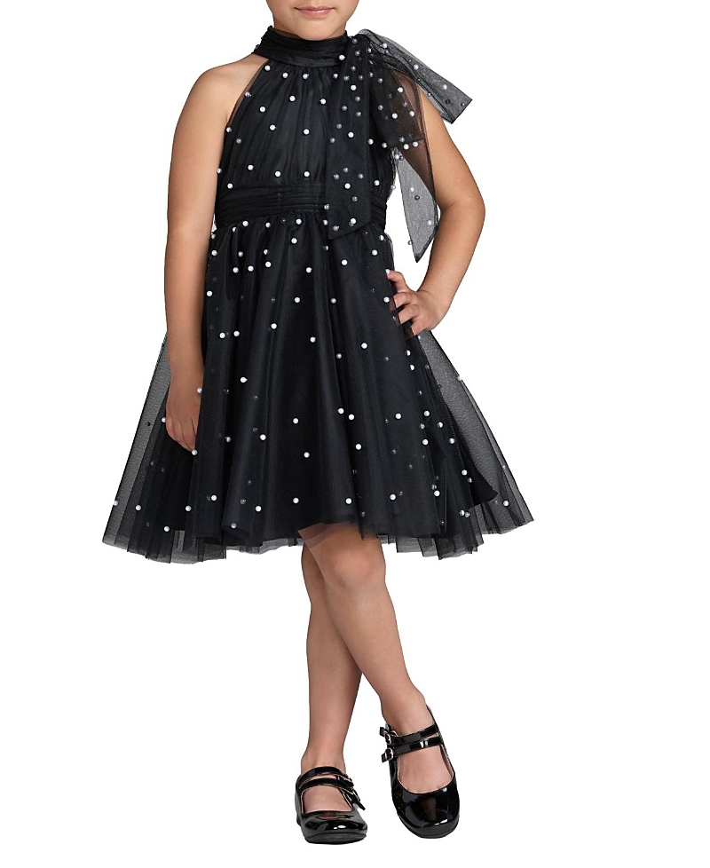 Mac Duggal Girls' Pearl Embellished Tulle Fit & Flare Dress - Little Kid, Big Kid