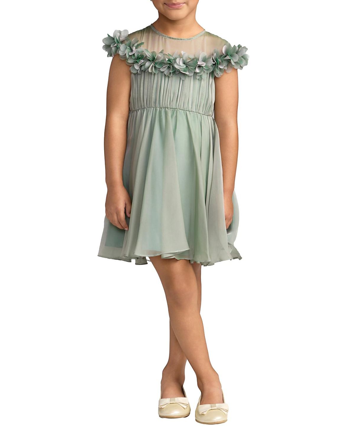 Mac Duggal Girls' Midi Dress With 3D Flowers - Little Kid, Big Kid