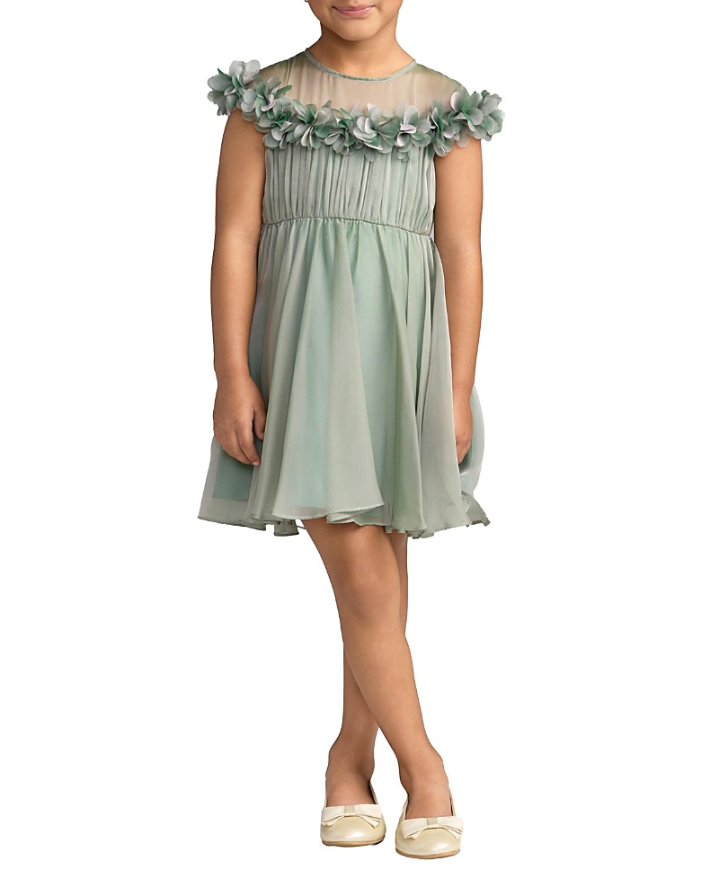 Mac Duggal Girls' Midi Dress With 3D Flowers - Little Kid, Big Kid