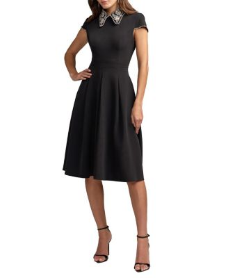 Crepe Short Sleeve Midi Dress With Beading