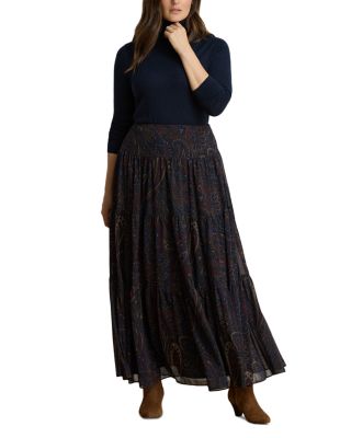 Paisley Print Georgette Tiered Maxi Skirt